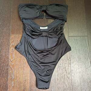 Peony Noir (Black) Ruched Holiday One Piece Swimsuit - Size Large